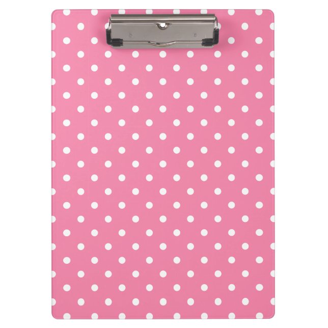 Small White Polka Dots on hot pink Clipboard (Front)