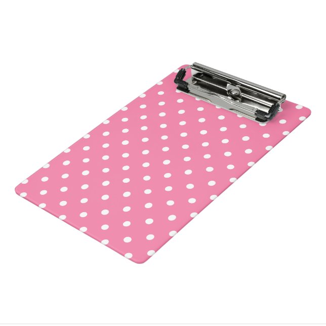 Small White Polka Dots on hot pink Mini Clipboard (Angled3)