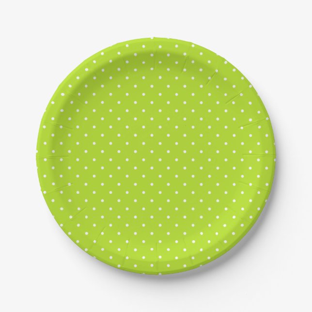 Small White Polka Dots on Lime Green Paper Plate (Front)