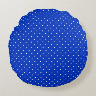 Small White Polkadots on Cobalt Blue Round Pillow