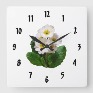 Small White Primroses Square Wall Clock