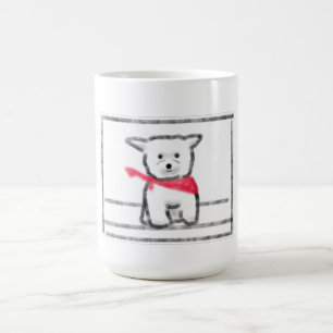 Small White Puppy In Red Scarf Coffee Mug