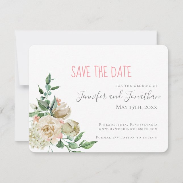 Small White Rose Save the Date Wedding (Front)