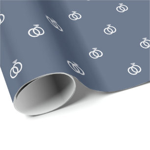 Small White Wedding Rings on Blue Jeans Blue Wrapping Paper