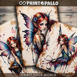 Small winged fairy in watercolor -  wrapping paper sheet
