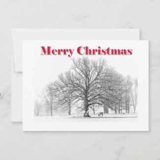 Small Winter Scene Christmas Card White Bow (Flat)