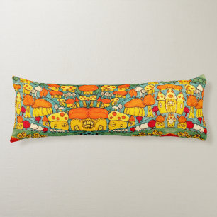 Small wonky houses village body cushion