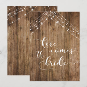 Small Wood Lights Here Comes the Bride Dog's Sign Invitation