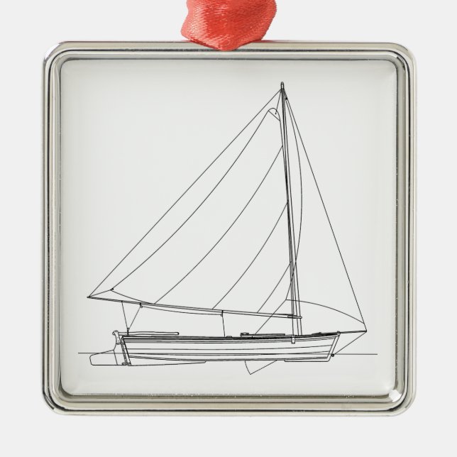 Small Wooden Sailboat - Caribbean Sloop Metal Tree Decoration (Front)