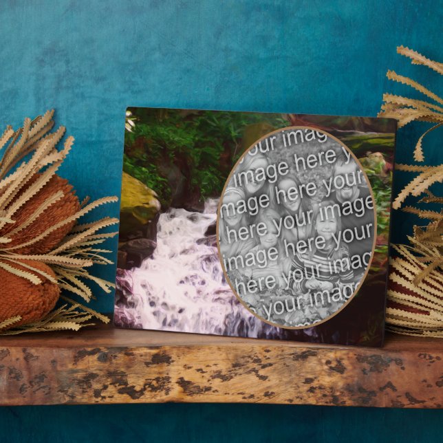 Small Woodland Waterfall Painting Add Your Photo Plaque (Side)