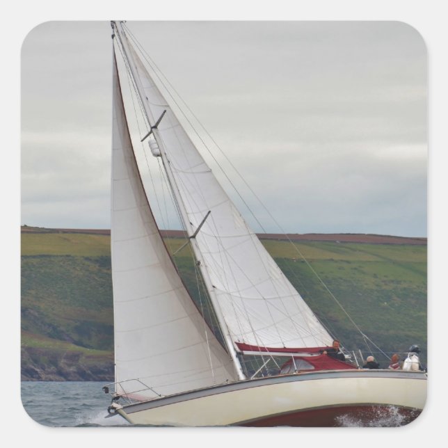 Small Yacht Sailing Hard Square Sticker (Front)