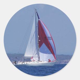 Small Yacht Setting A Spinnaker Classic Round Sticker