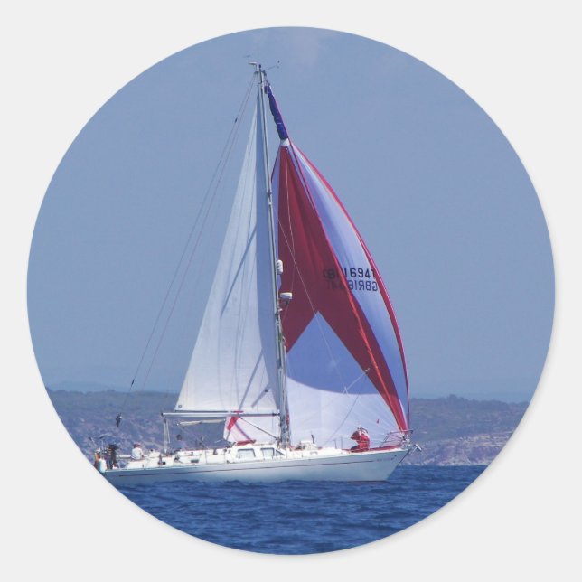 Small Yacht Setting A Spinnaker Classic Round Sticker (Front)