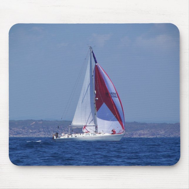 Small Yacht Setting A Spinnaker Mouse Mat (Front)