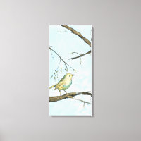 Small Yellow Bird Perched on a Branch Looking up