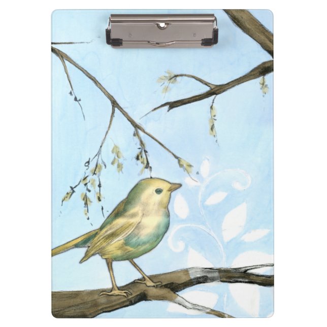Small Yellow Bird Perched on a Branch Looking up Clipboard (Front)