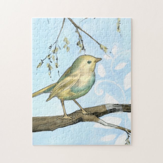 Small Yellow Bird Perched on a Branch Looking up Jigsaw Puzzle (Vertical)