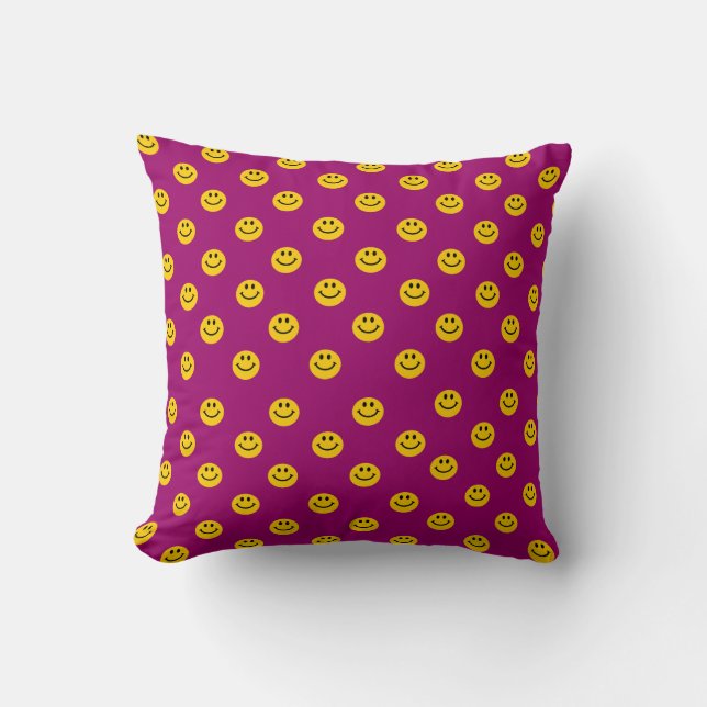 Small Yellow Faces pattern pink cushion (Front)