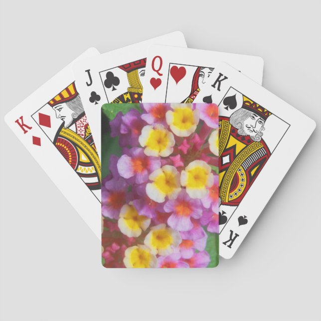 Small Yellow Pink and Purple Tropical Flowers Playing Cards (Back)