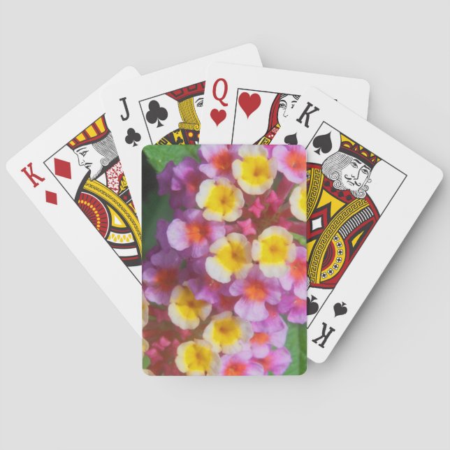 Small Yellow Pink and Purple Tropical Flowers Playing Cards (Back)
