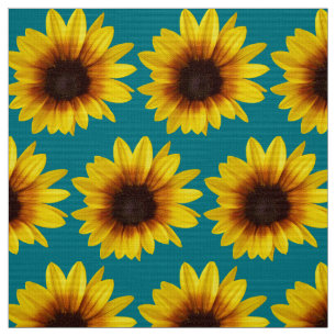 Small yellow sunflower on teal fabric