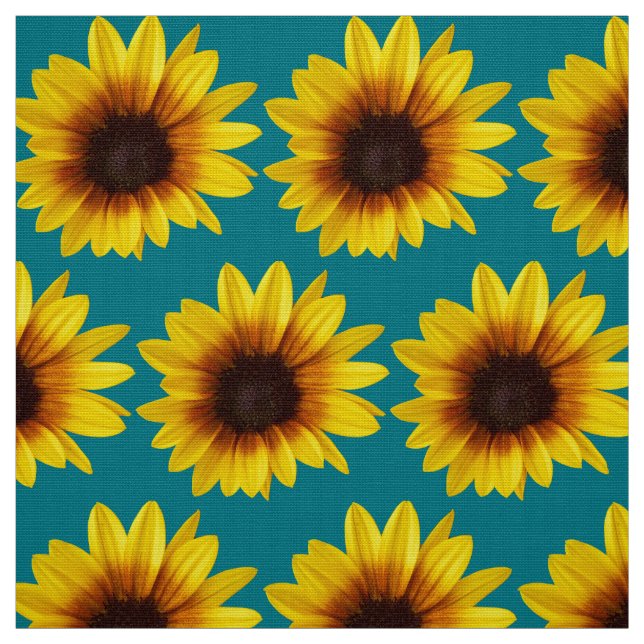 Small yellow sunflower on teal fabric (Swatch)