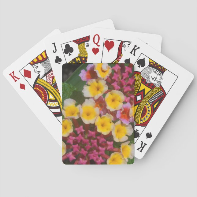 Small Yellow Tropical Flowers With Pink Buds Playing Cards (Back)