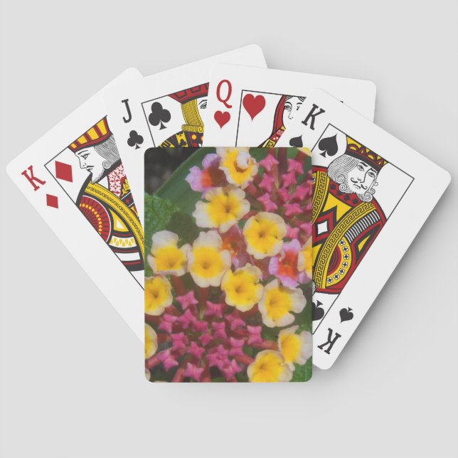 Small Yellow Tropical Flowers With Pink Buds Playing Cards (Back)