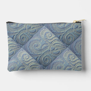  Small  Zippered Blue Brocade Accessory Pouch