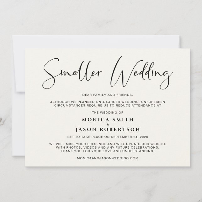 Smaller Downsized Wedding Change of Plans Cream Announcement (Front)