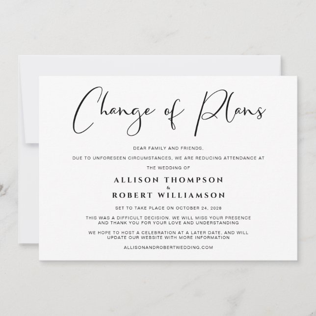 Smaller Downsized Wedding Change of Plans Elegant Announcement (Front)