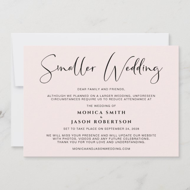 Smaller Downsized Wedding Elegant Chic Blush Pink Announcement (Front)