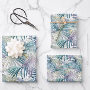 Smaller Print Pastel Palm Leaf Patterned Wrapping Paper Sheet