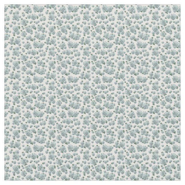 Smaller Repeat Pattern Succulents on White Fabric (Close Up)
