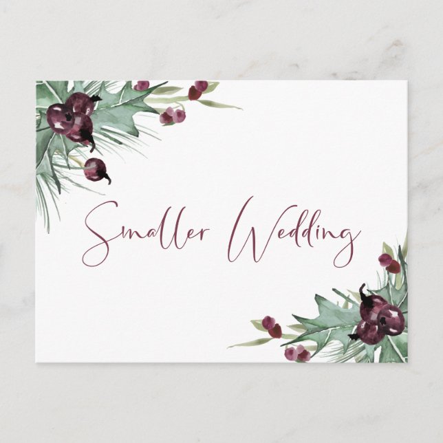 Smaller Wedding Christmas Greenery Purple Berries Announcement Postcard (Front)