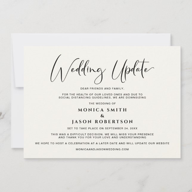 Smaller Wedding Update Change of Plans Cream Announcement (Front)