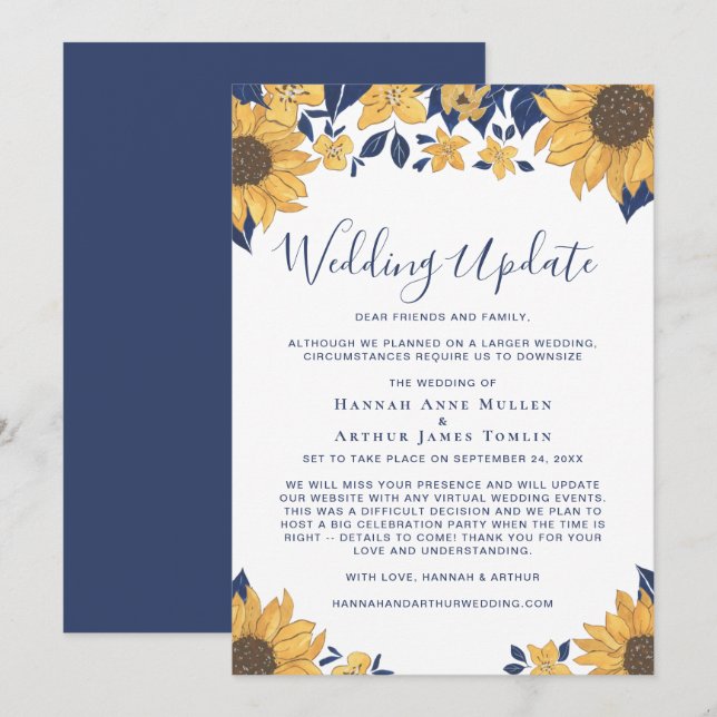 Smaller Wedding Update Sunflower Floral Announcement (Front/Back)