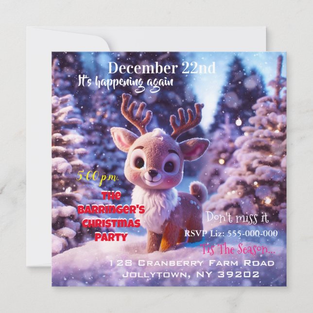 Smallest Reindeer Annual Holiday Christmas Party Invitation (Front)