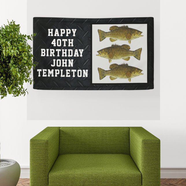 Smallmouth Bass Fishing Cool Men's Birthday Banner (A smallmouth bass fishing birthday banner, Personalize the name and age.)