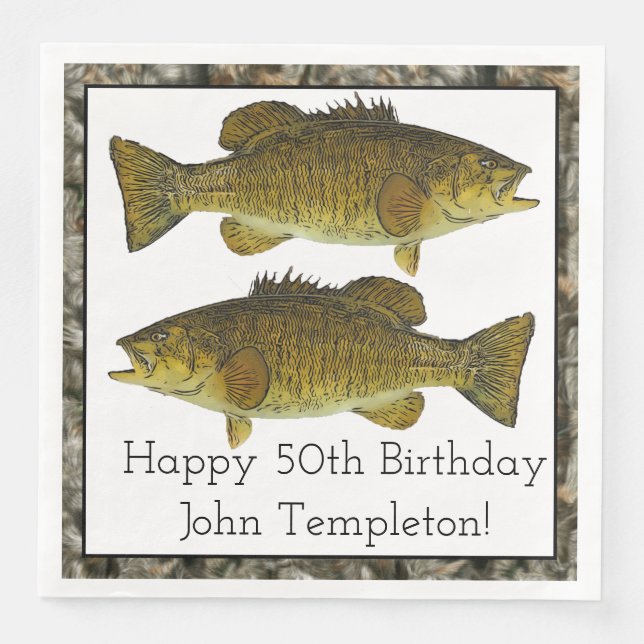 Smallmouth Bass Fishing Sports Birthday Napkins (Front)