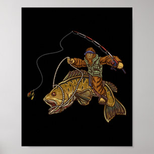 Smallmouth Byss Fishing Bigfoot Fisherman  Poster