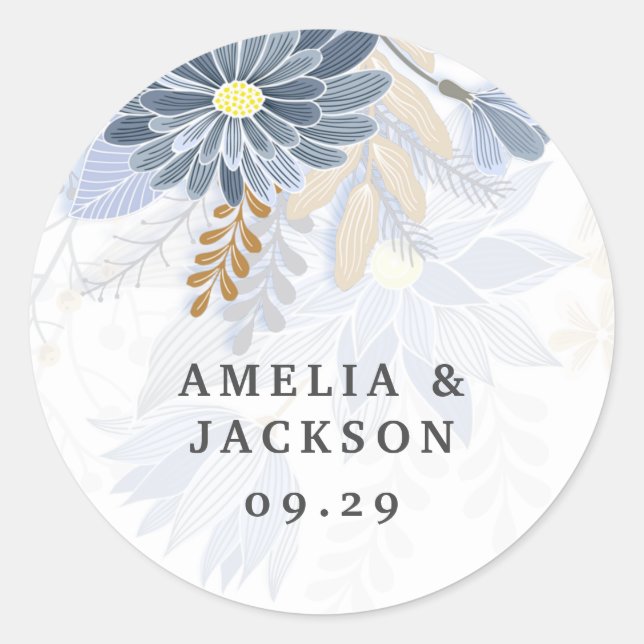 Smalt Blue Sundance Yellow  Florals Classic Round Sticker (Front)