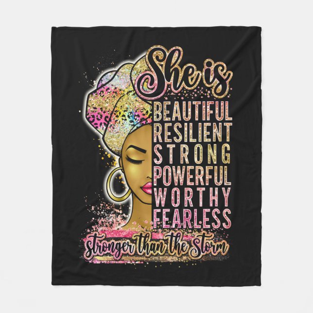 Smart Amazing Queen Black Melanin Woman Brown Skin Fleece Blanket (Front)