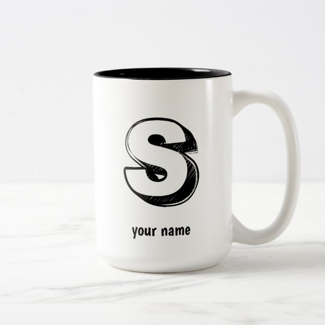 smart and Sophisticated S &name Two-Tone Coffee Mug (Right)