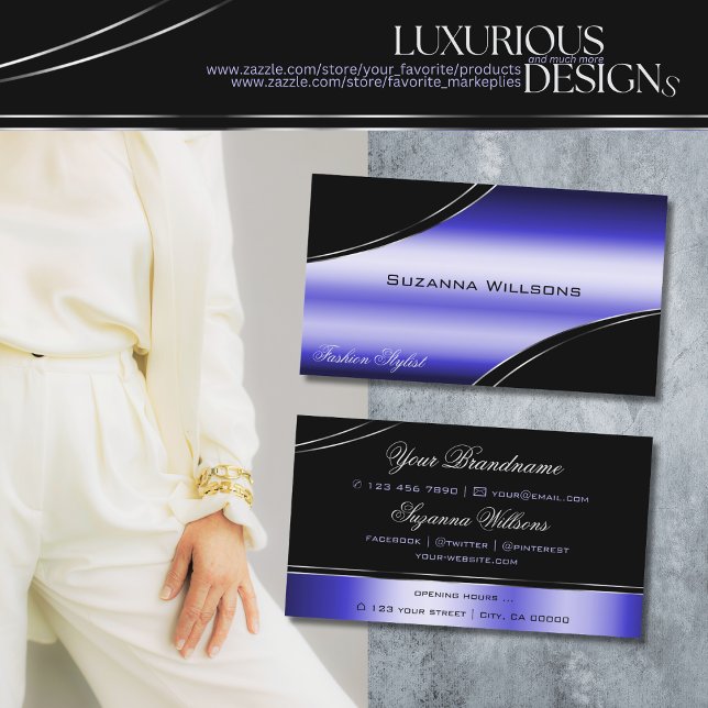Smart Black and Blue Curved Decor Lines Shimmering Business Card (Creator Uploaded)