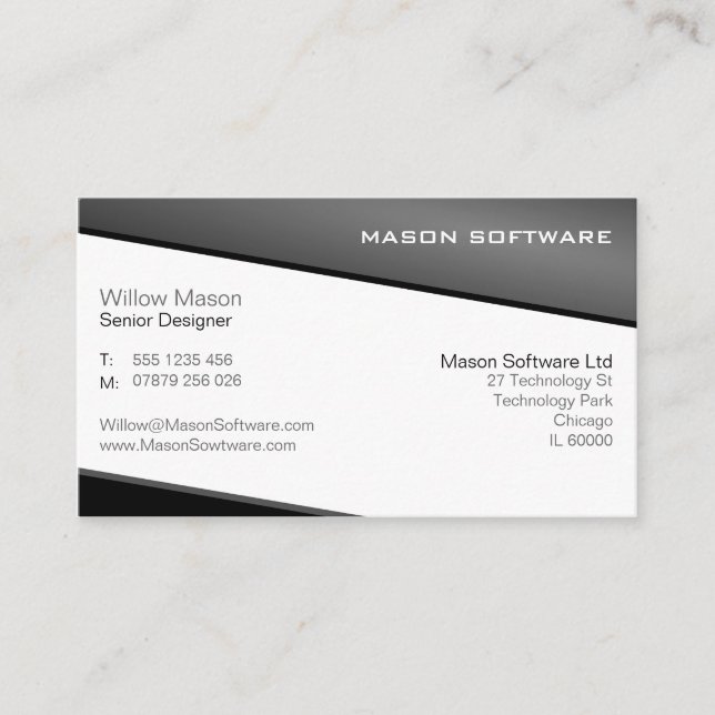 Smart Black and Grey Professional Business Card (Front)