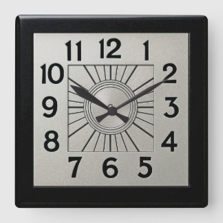 Smart Black and Silver Art Deco Square Clock