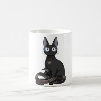 Smart Black Cat with Glasses & Infinity Belt Illus Coffee Mug