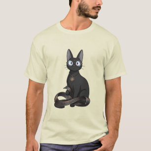 Smart Black Cat with Glasses & Infinity Belt Illus T-Shirt