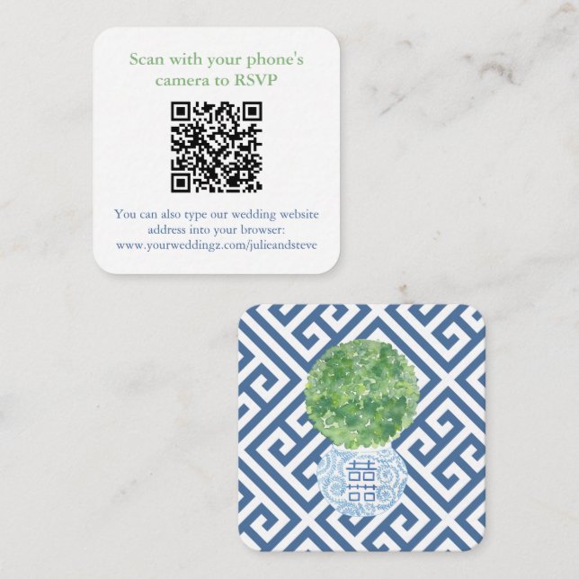 Smart Blue And Green QR Code Wedding Website Enclosure Card (Front/Back)